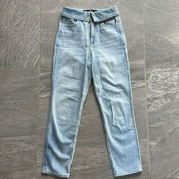 Hollister Vintage Stretch Fold Over Ultra High Rise Mom Jean Light Wash Denim 25 - Picture 3 of 16